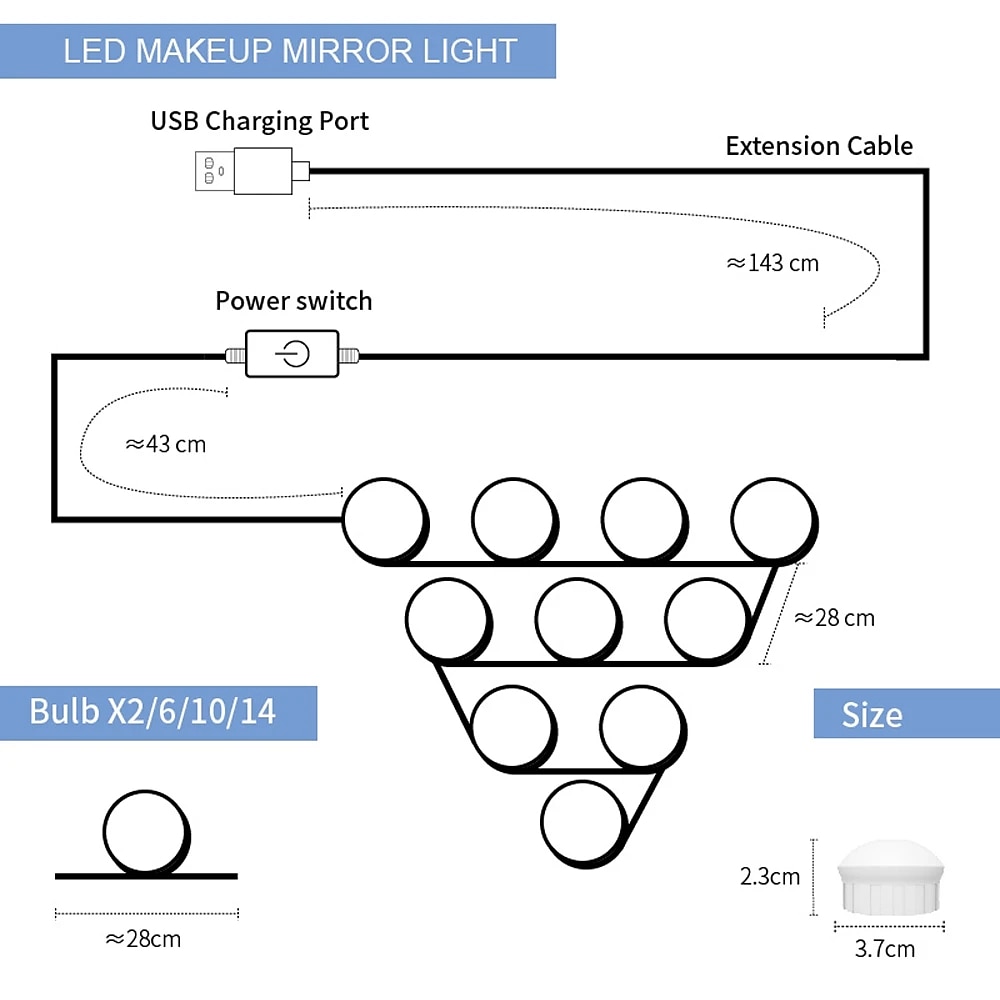 2025年 ledバニティライトミラーusb 5v電球調光可能な壁ランプ5v led化粧鏡ドレッシングテーブルライト美容ランプハンドスイープセンサー化粧品ライト  コレクション – $10.49 –P2