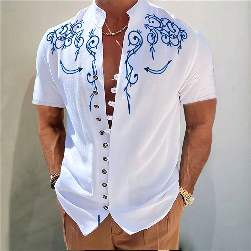 Herr Grafiska tryck Skjorta Västerländsk skjorta Cowboyskjorta Kortärmad Mode Streetwear Designer Utomhus Dagligen Vår & sommar Hög krage Mönster Svart Gul Blå Purpur 2025 - $24.99 –P2