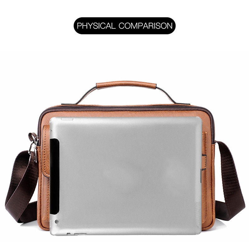 Men's Brown Faux Leather Messenger Bag with Multiple Pockets and Adjustable Strap - Stylish and Functional Crossbody Bag for Travel and Daily Use 2025 - $24.99 –P5