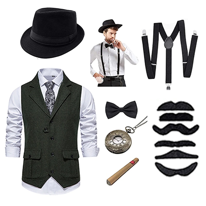 Retro Řvoucí 20s 20. léta 20. století Úbory Kamizelka Vesta Velký Gatsby Gentleman Módní Maškarní kostým Pánské Vánoce předvečer Všech svatých Karneval Maturitní ples loučení se svobodou nevěsty 2025 - $43.99 –P9