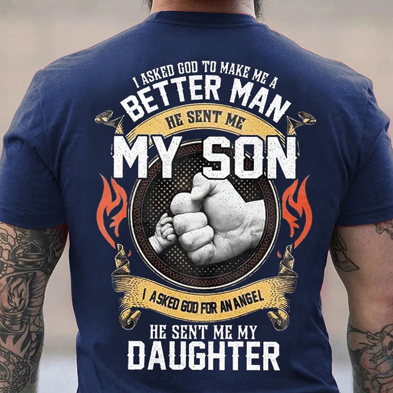 Mannen Papa Graphic Tee 'God maakte me een betere man met mijn zoon mijn dochter mijn engel' Korte Mouw Familie T-Shirt 2026 - $21.99 –P7
