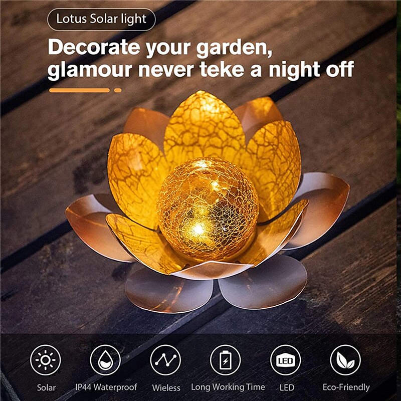 2025年 屋外防水太陽光発電蓮の花ライト庭庭パティオ芝生パス私道の装飾風景ライトソーラーアンバーひびの入ったガラスボールライト  コレクション – $32.99 –P8