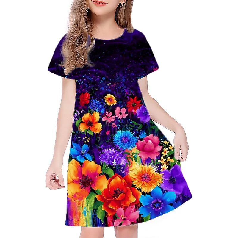 Děti Dívčí Šaty Grafika Květinový Krátký rukáv Venkovní Ležérní Módní Roztomilý Denní Polyester Nad kolena Volnočasové šaty Áčkové šaty Letní šaty Léto Jaro 3-12 let Více barev Černá Světlá růžová 2025 - $15.99 –P4