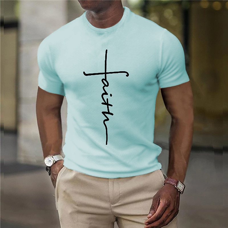 Herrars Bibel Grafisk Tro T-shirt Kristna T-shirts Kortärmad T-shirt 3D-tryck Crew Neck T-shirt Vintage Mode Designer Utomhus Vardag Sport Vit Rosa Blå Vår  Sommar Kläder 2026 - $19.49 –P3