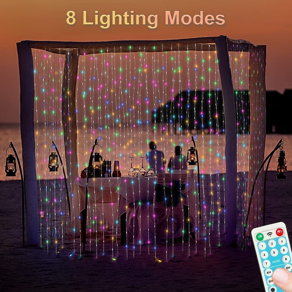 3*3M 300 LEDs Solar Curtain Light Outdoor Remote Control Light 8 Lighting Modes Fairy Lights IP65 Waterproof Leather Thread Lights Christmas Party Wedding Home Bedroom Garden Wall Decor 2025 - $34.99 –P15