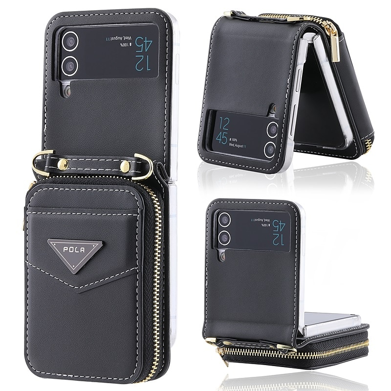 Capa de Telefone Para Samsung Galaxy Z Flip 6 Z Flip 5 Z Flip 4 Z Flip 3 Capa de Carteira Portátil Com Zíper Slot para Cartão Colorido Sólido PC Couro PU de 2025 por $29.99 –P2