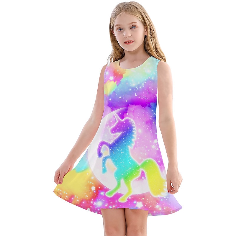 kinderkleidung Mädchen Kleid Graphic Einhorn Farbverlauf Ärmellos Outdoor Casual Modisch Kuschelig Täglich Polyester Übers Knie Casual kleid A Linie Kleid Tank-Top Kleid Sommer Frühling 3-12 Jahre 2025 - $13.99 –P5