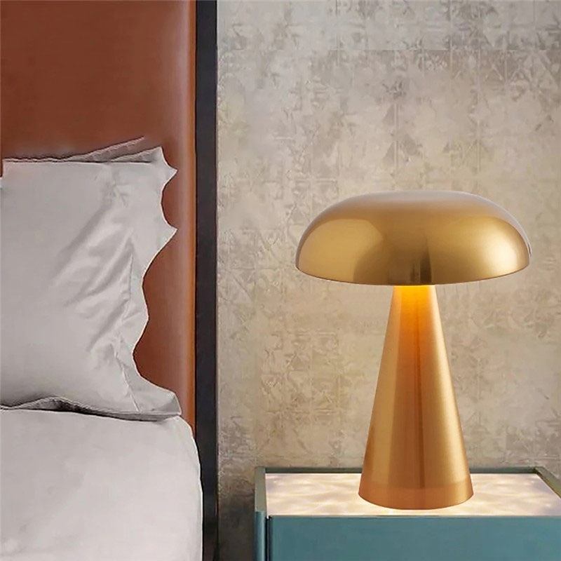 Lámpara de mesa led dorada nórdica para bar, decoración de hotel, seta, luces nocturnas de escritorio recargables, lámpara de noche con interruptor táctil de 3 colores 2025 - $45.99 –P6