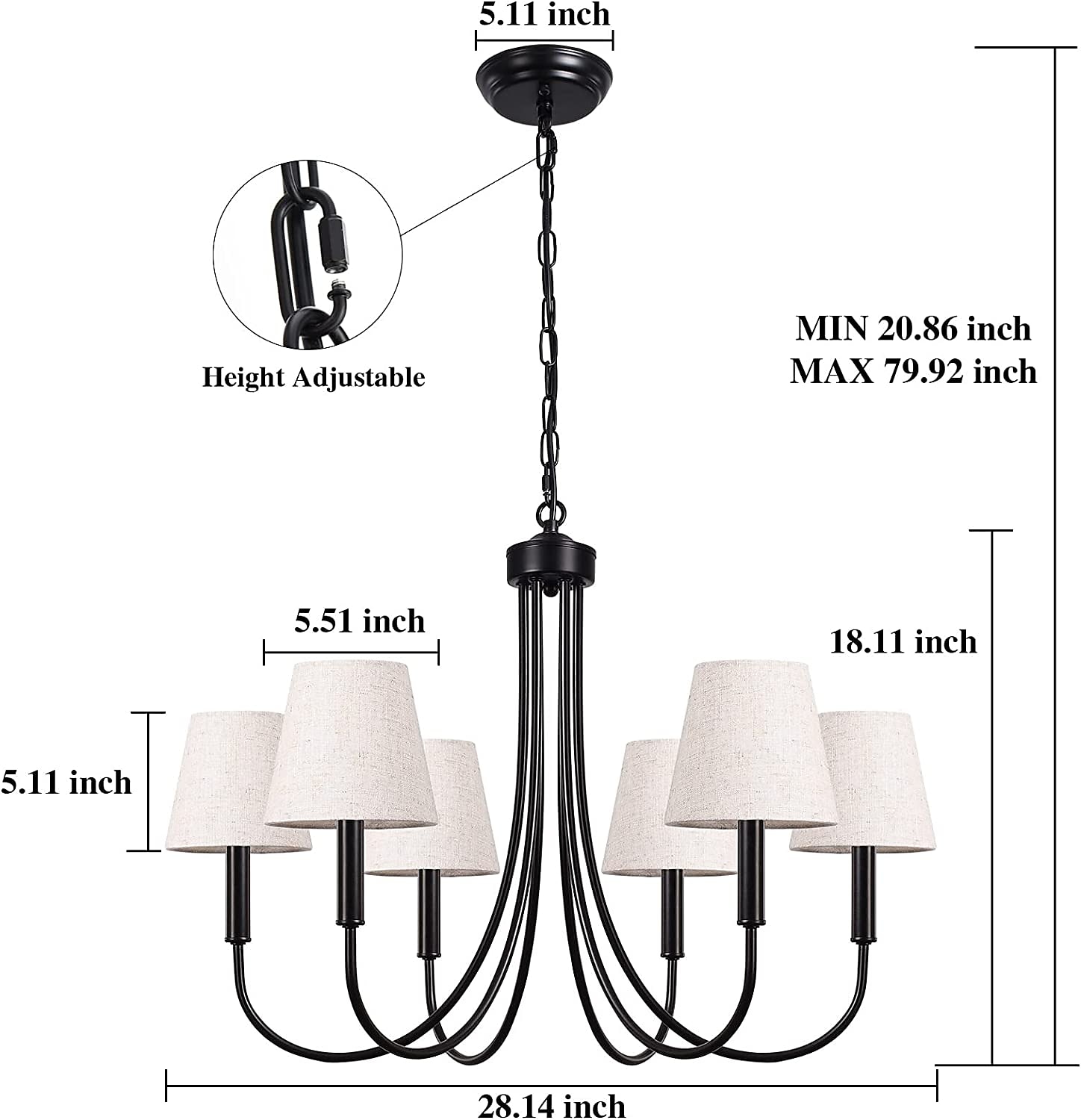 sort lysekrone lysarmatur med lampeskjermer, 6 lyse moderne gårdshus lysekroner for spisestue 28 i industriell rustikk pendel tak til kjøkken stue soverom 110-240v 2025 - $343.89 –P2