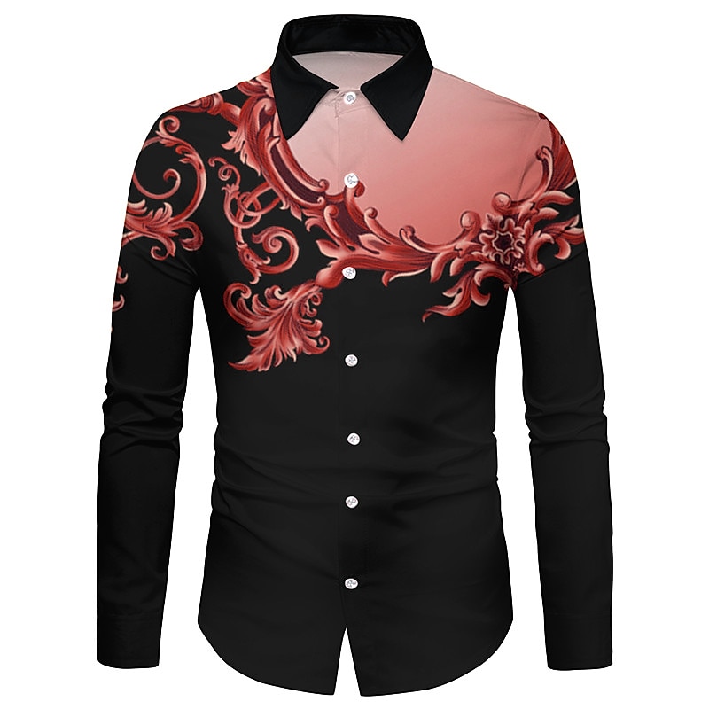Men's Floral Shirt Button Up Shirt Long Sleeve Fashion Casual Breathable Street Casual Daily Spring & Summer Collar 3D Print Button-Down Black Red Blue Purple 2025 - $26.99 –P5