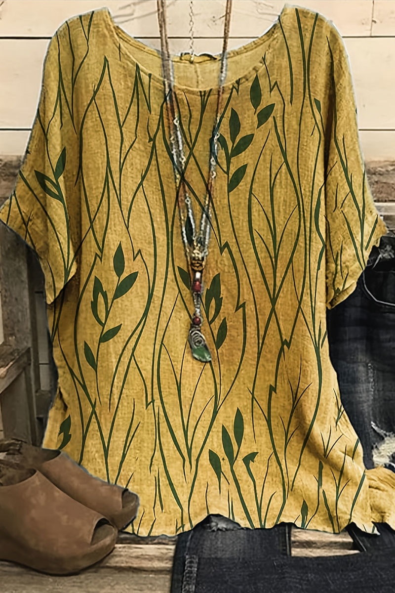 dames shirt boho shirt blouse mode print korte mouw normaal tops ronde hals casual vakantie geel roze blauw groen zomer 2025 - $26.99 –P2