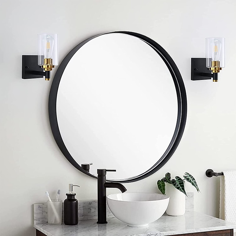 arandelas de parede pretas & arandela de parede dourada 1 luz, luminárias de parede modernas, arandelas de parede de fazenda com sombra de vidro transparente, arandelas para sala de estar, quarto, de 2026 por $66.99 –P2