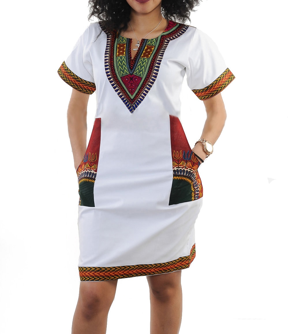 modern dashiki dress Pink Cotton Dashiki Dress, African Print, Zip Front Kaftan