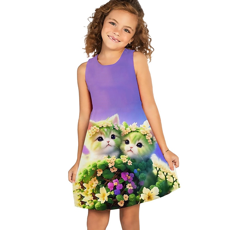 Barn Flickor Klänning Grafisk Blommig Katt Ärmlös Utomhus Ledigt Mode söt stil Dagligen Polyester Ovanför knäet Vardagsklänning A linjeklänning Linneklänning Sommar Vår 3-12 år Ljusgrön Marinbl 2025 - $13.99 –P5