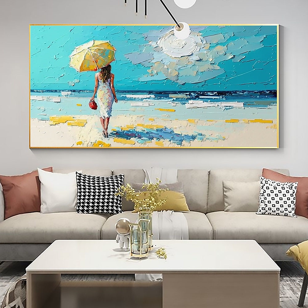 Handgefertigtes, handgemaltes Ölgemälde, Original-Sonnenschein-Ozean-Ölgemälde auf Leinwand, extra großes Wandkunst, abstraktes weißes Wellengemälde, Boho-Wanddekoration, gerollte Leinwand, kein 2025 - $69.99 –P2
