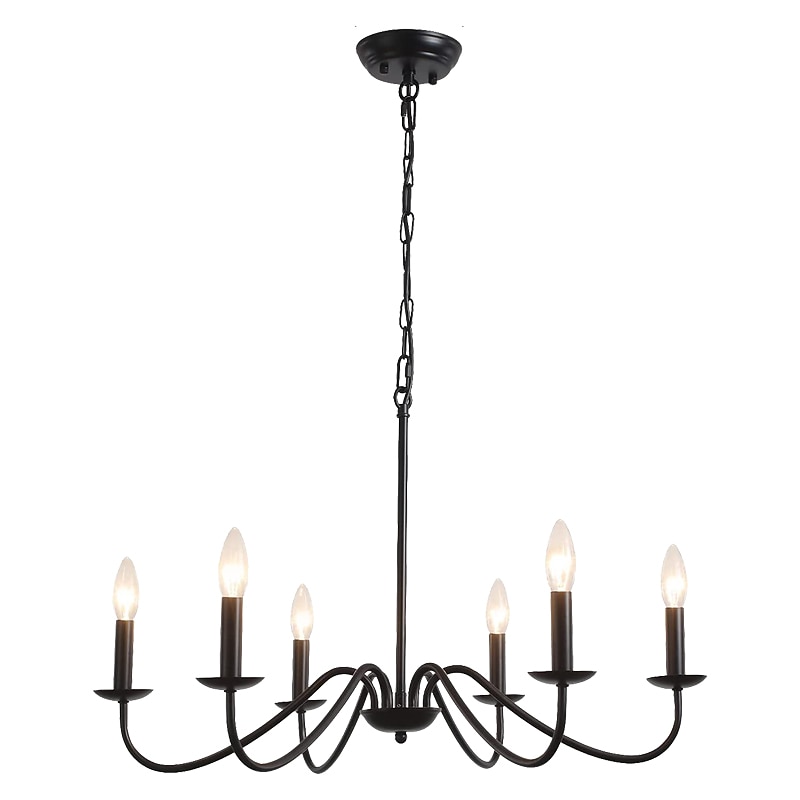 Candelabro preto de 6 luzes lustres de ferro industriais rústicos iluminação para cozinha, sala de jantar, sala de estar, quarto, 35 polegadas, e12,110-240v de 2026 por $230.29 –P8