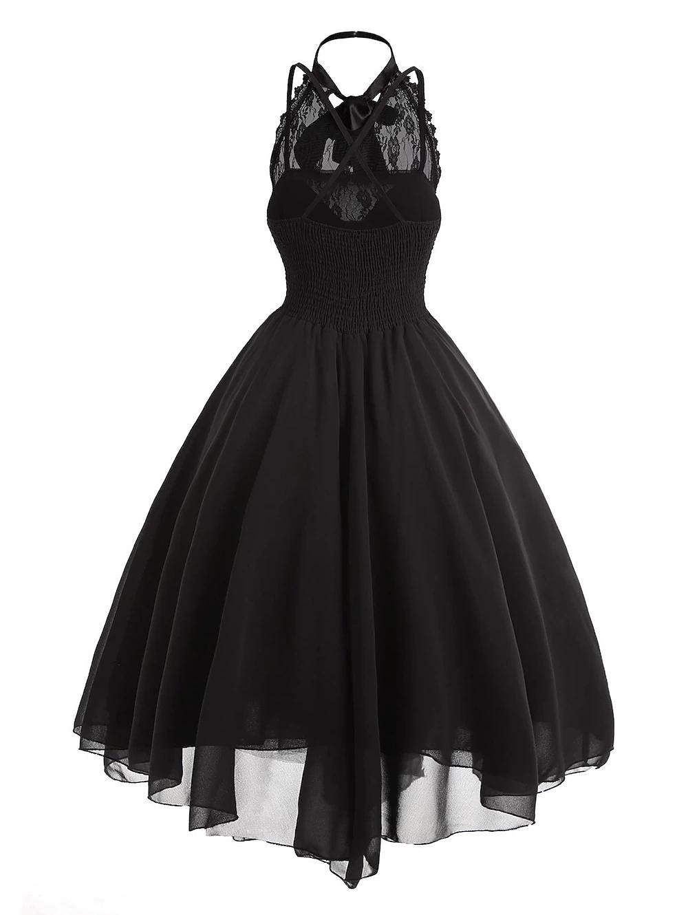 damska bez rękawów gotycka sukienka z gorsetem halter koronkowa huśtawka sukienka koktajlowa tiulowa sukienka formalna na co dzień halloween punk hipisowskie sukienki 2025 - $35.99 –P2