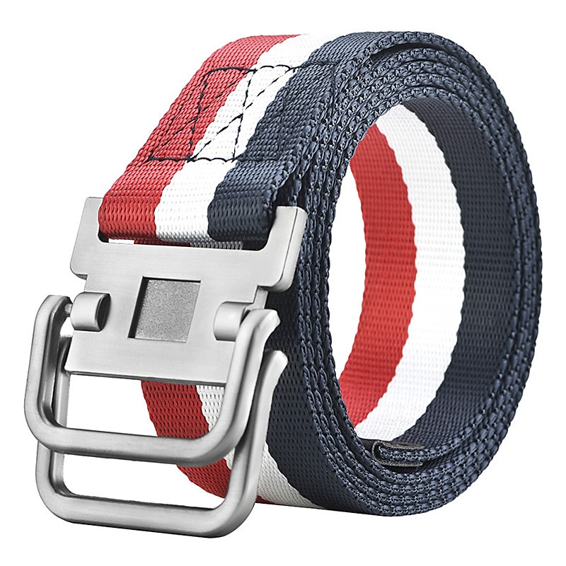 heren nylon riem gemakkelijk verstelbare dubbele ringgesp golfriem zwart casual unisex web canvas riem metalen tactische gesp mode effen gestreept 2025 - $6.49 –P8