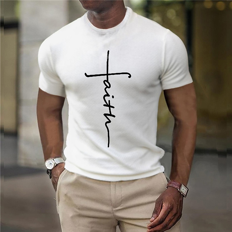 Herrars Bibel Grafisk Tro T-shirt Kristna T-shirts Kortärmad T-shirt 3D-tryck Crew Neck T-shirt Vintage Mode Designer Utomhus Vardag Sport Vit Rosa Blå Vår  Sommar Kläder 2026 - $19.49 –P1