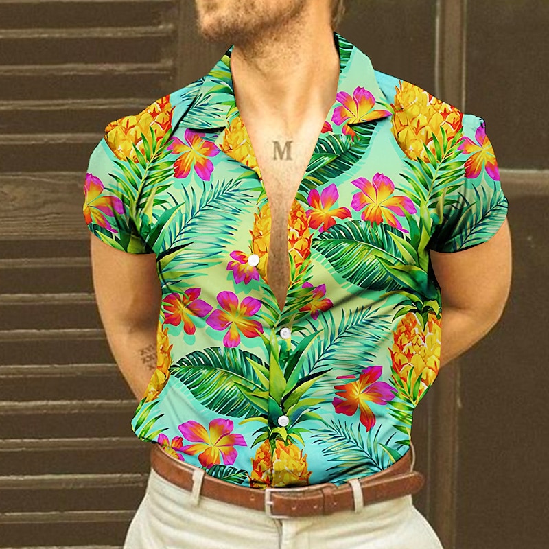 Homme Crânes Ananas Chemise Chemise hawaïenne Chemise Aloha Manche Courte Chemise Col rabattu Tropique Mode Hawaïen Casual Hawaïen Vacances Jaune Vert Claire Bleu S M L de 2025 ? $24.99 –P4