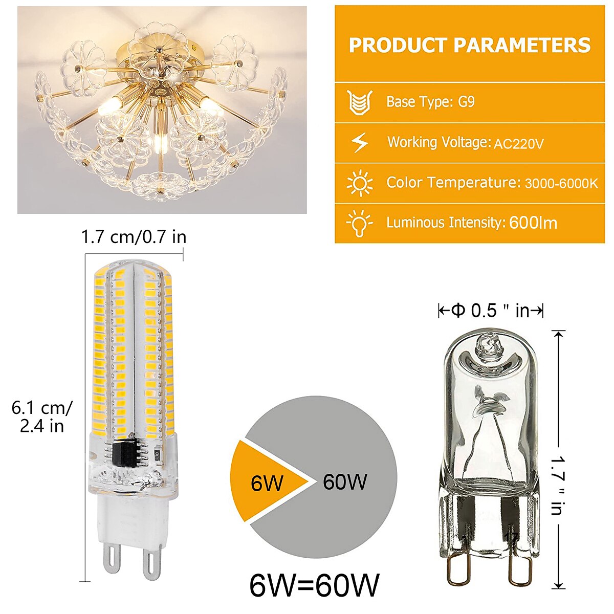 5 stuks 2 stuks 6 W 2-pins LED-lampen 600 lm G9 T 104 LED-kralen SMD 3014 Warm wit Wit 220-240 V 2025 - $25.64 –P3