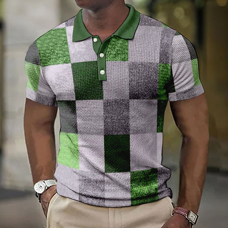 Per uomo Plaid Magliette Polo a Nido d'Ape Maglia da golf Manica Corta Magliette polo Camicie con Colletto Vintage Casual Abbigliamento da vacanza Abbigliamento Formale Abbigliamento da festa Stampa del 2026 a $23.99 –P3