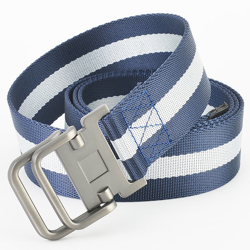 heren nylon riem gemakkelijk verstelbare dubbele ringgesp golfriem zwart casual unisex web canvas riem metalen tactische gesp mode effen gestreept 2025 - $6.49 –P5