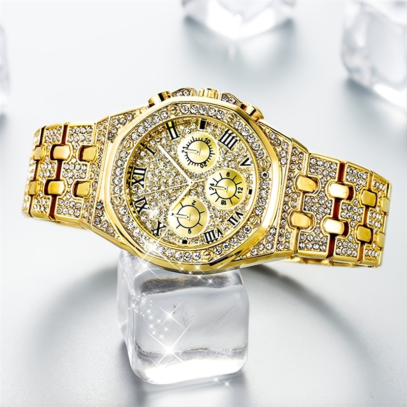 Masculino Relógios de Quartzo Mostrador Grande Com Strass Negócio Cronógrafo Decoração Aço Inoxidável Assista de 2025 por $20.99 –P6