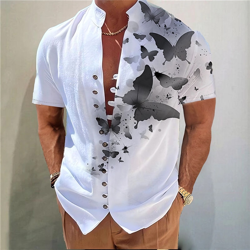 Bărbați Fluture Cămașă Camașă cu nasturi Manșon scurt Modă Șic Stradă Designer În aer liber Casual Zilnic Primavara vara Guler de stand Imprimeu Galben Albastru piscină Mov Trifoi Gri 2026 - $25.99 –P5