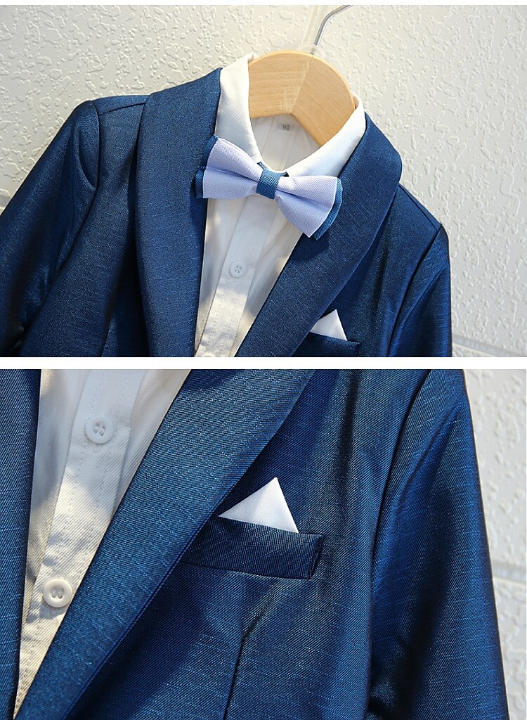 Boys 3D Solid Color Suit & Blazer Formal Set Clothing Set Long Sleeve Spring Fall Vintage Tuxedo Gentle Cotton Kids Toddler 3-13 Years Formal Party Birthday Regular Fit 2025 - $75.99 –P6
