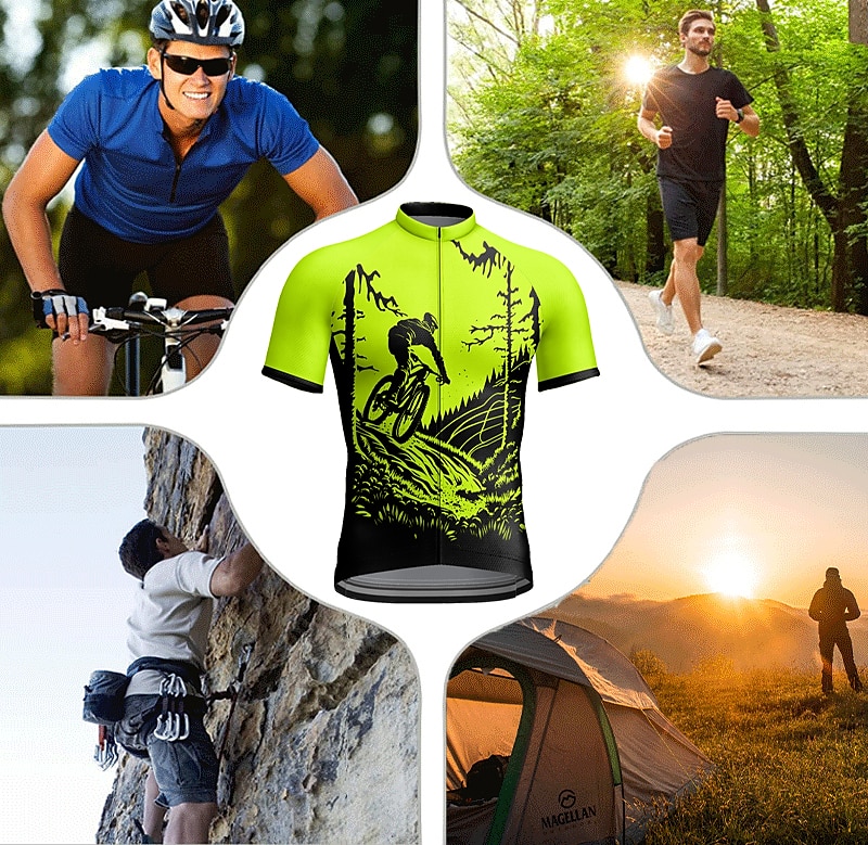 Men's Cycling Jersey Short Sleeve Bike Jersey Top with 3 Rear Pockets Mountain Bike MTB Road Bike Cycling Breathable Quick Dry Moisture Wicking Reflective Strips Red Blue Dark Green Graphic Polyester 2025 - $28.99 –P5