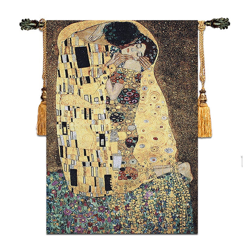 jacquard szőtt gobelin gobelin aubusson fali függöny klimt a szerető szövőszék pamut szövés nappali hálószoba dekoráció (bot és bojt nélkül) 2025 - $106.99 –P9