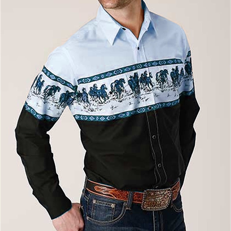 Herren Grafikdrucke Hemd Westernhemd Cowboy-Shirt Langarm Mode Streetwear Designer Outdoor Täglich Herbst Winter Umlegekragen Druck Button-Down Aprikose Blau Purpur Grün 2025 - $26.99 –P4