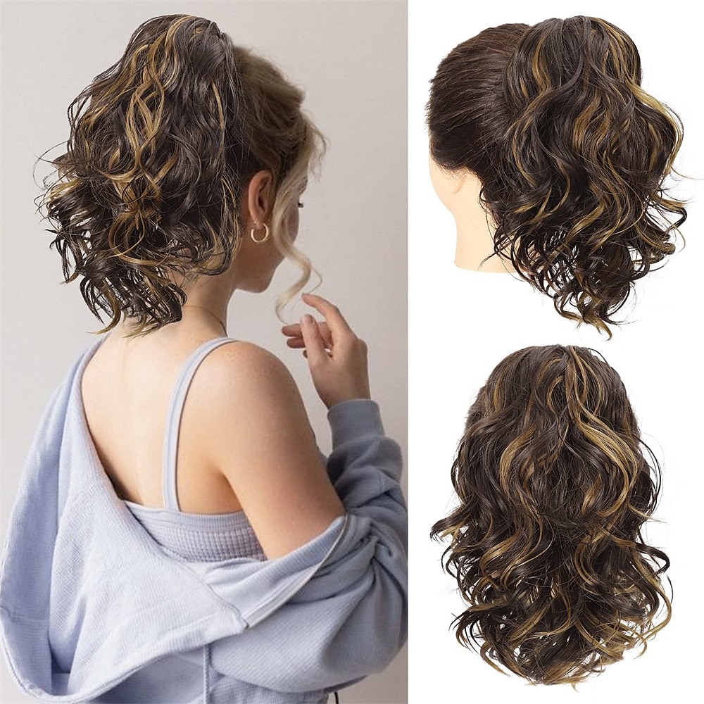 mettre en évidence l'extension de queue de cheval griffe courte épaisse ondulée bouclée mâchoire pince en fausses queues de cheval faux cheveux doux aspect naturel postiche synthétique pour les femmes de 2025 ? $19.99 –P9