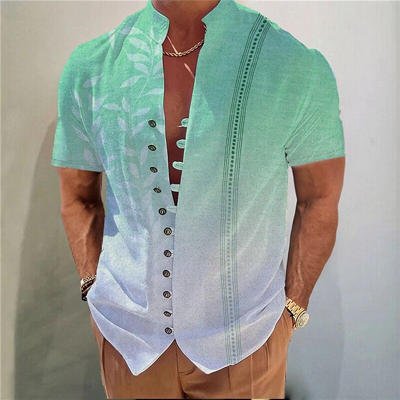Voor heren Verloop Bladeren Overhemd Overhemd met knopen Korte mouw Modieus Streetwear Ontwerper Buiten Casual Dagelijks Lente zomer Opstaand Afdrukken Geel blauw Paars Groen Grijs 2025 - $24.99 –P4