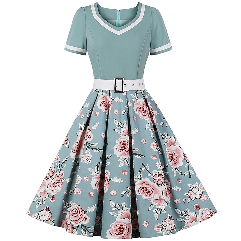 Retró 1950-es Déli A-Line ruha Rockabilly Swing ruha Virágos A-vonalú V-alakú Jelmez Női Farsang Álarcos mulatság Party estélyi viselet Hazaérkezés Koktélparty Felnőttek Ruha Hazatérő ruhák Tavaszi 2025 - $38.99 –P1