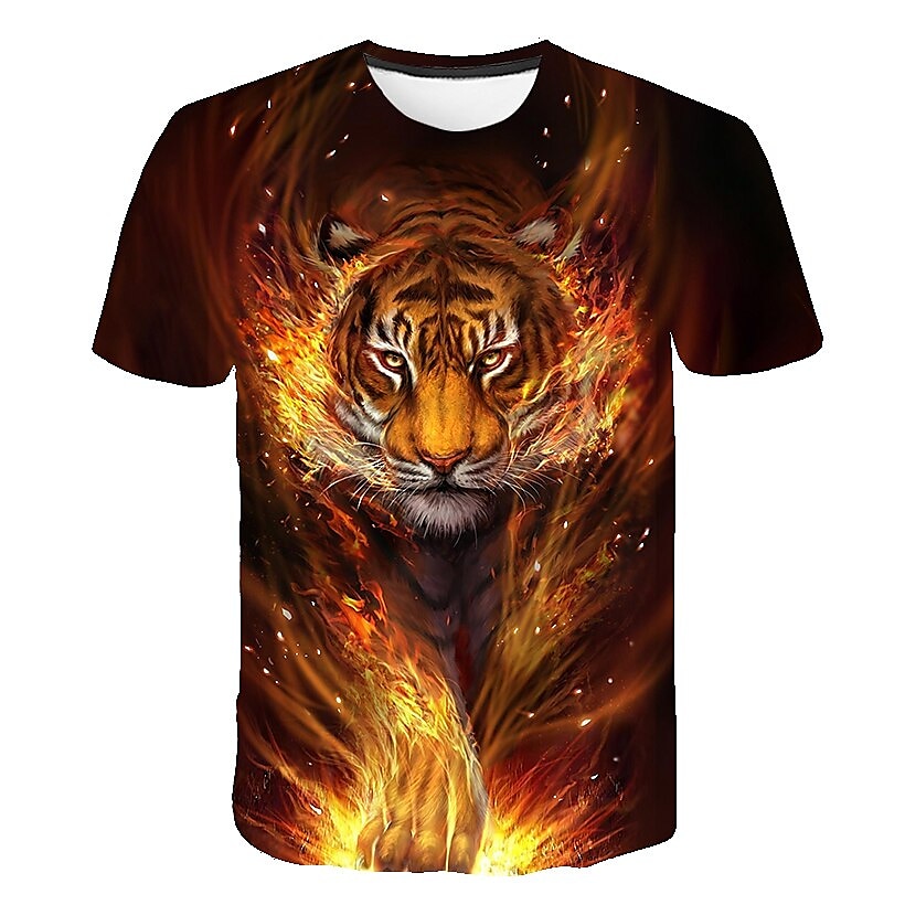 Kinderen Jongens T-shirt Korte mouw 3D-afdrukken Tijger dier Ronde hals Regenboog Kinderen Tops Lente Zomer Actief Modieus Dagelijks Dagelijks Buiten Normale pasvorm 3-12 jaar 2025 - $11.99 -P2
