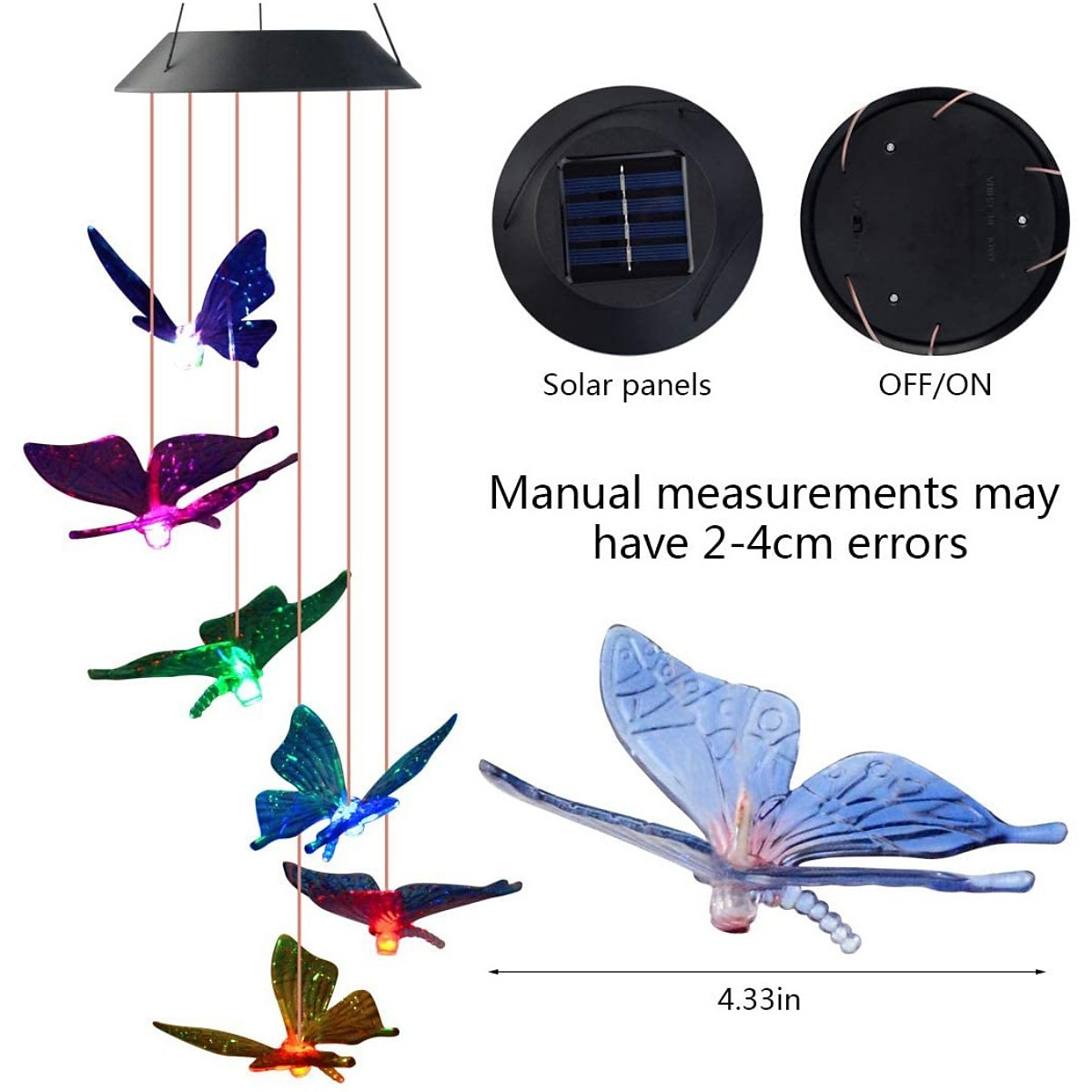 Solar Wind Chimes LED Outdoor Light Changing Butterfly Lights Outdoor Solar Waterproof 6LEDs Wind Chimes Solar Powered Lights for Home Garden Patio Window Decoration 2025 - $21.99 –P3