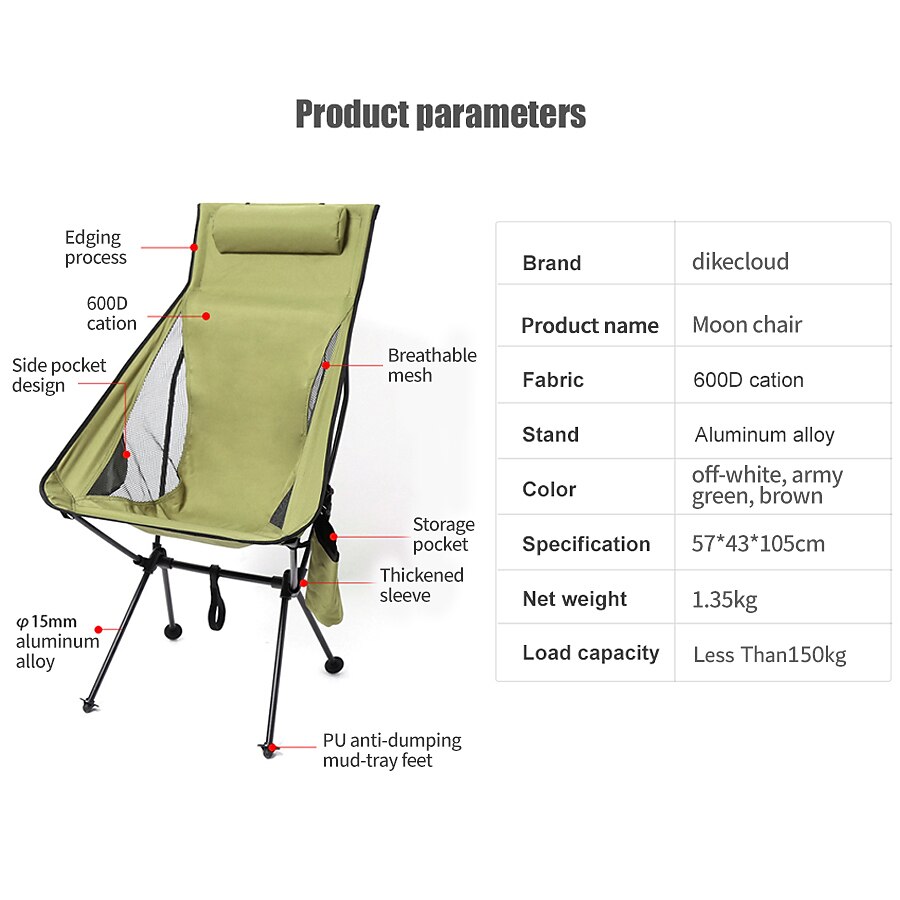 Folding Camping Chair with Headrest and Cup Holder, High-Back Portable  Outdoor Beach Chair with Bag,Backpacking Chair for Fishing Picnic and  Hiking 2024 - $53.99