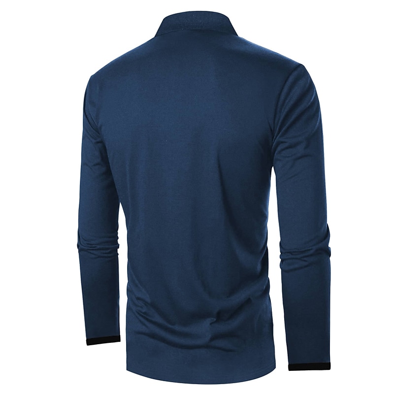 Men's Button Up Polos Polo Shirt Casual Holiday Lapel Long Sleeve Fashion Basic Plain Button Summer Regular Fit Fire Red Black Dark navy Button Up Polos 2025 - $21.99 –P3