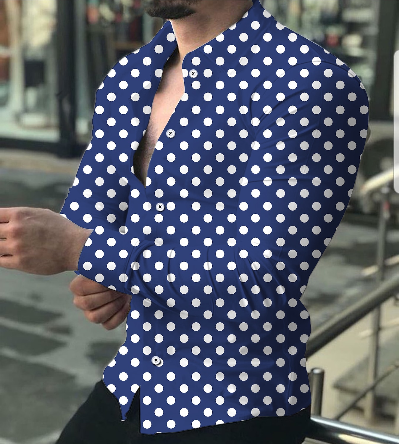 Men's Polka Dot Geometric Pattern Shirt Button Up Shirt Long Sleeve Sports Fashion Designer Daily Holiday Summer Spring Turndown Print Black Red Navy Blue Blue 2025 - $26.99 –P2