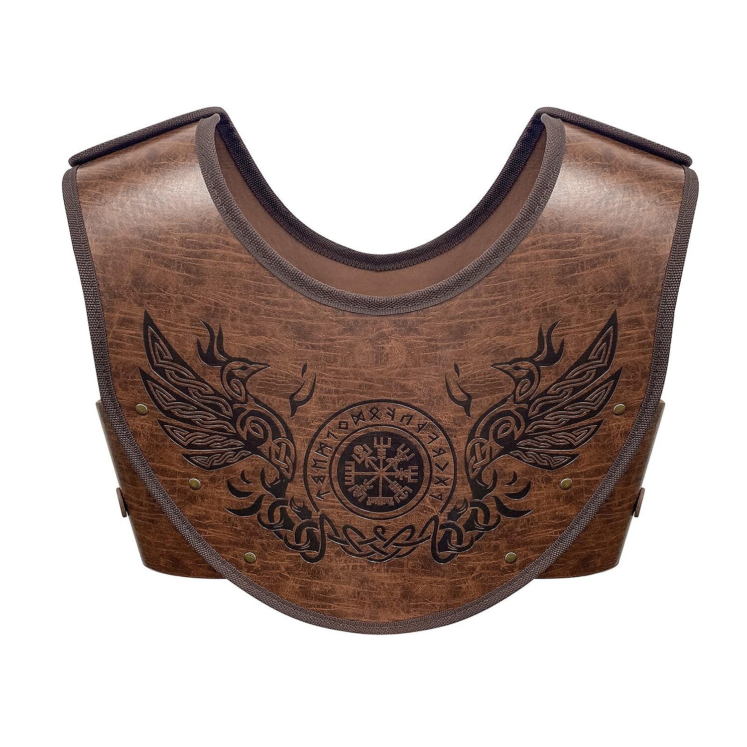 Cosplay Larp Adult Pu Leather Brown Fur Viking Shoulder Armor With