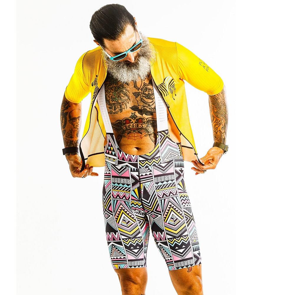 Homens Camisa com Bermuda Bretelle Manga Curta Ciclismo de Montanha Ciclismo de Estrada Verão Amarelo Geométrica Moto Tapete 3D Secagem Rápida Bolso Traseiro Pavio Humido Respirável Elastano Esportes de 2026 por $49.99 –P5