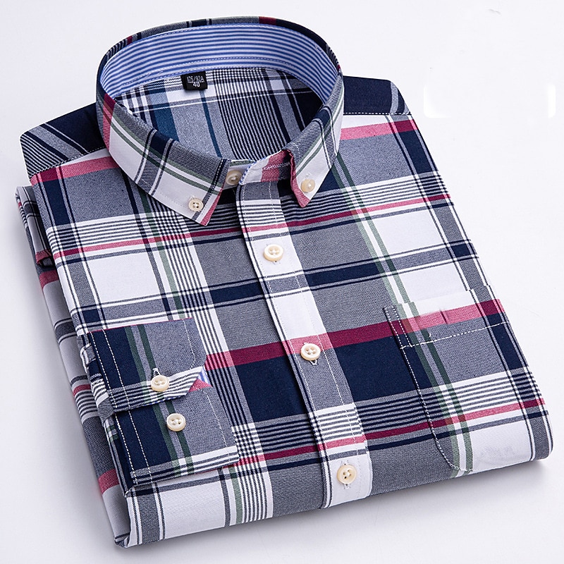 Herren Oberhemd Gestreiftes Hemd Hemd Bügelfreies Hemd Oxford Hemd Kariert / Gestreift / Chevron Hochzeit Büro & Karriere Hellblau Dunkelrot Rote Dunkelmarine Langarm Hemdkragen Ganzjährig Bekleidung 2025 - $33.99 –P17