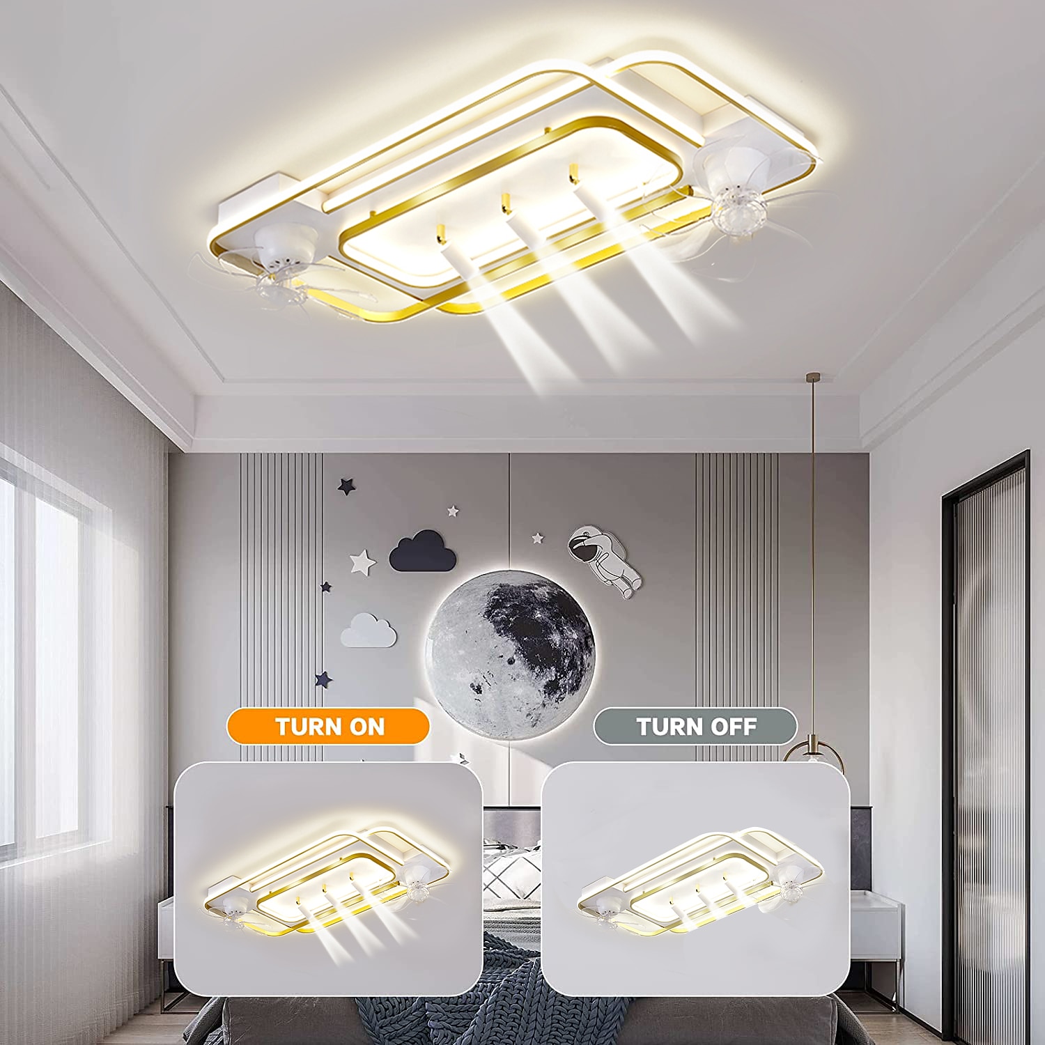ventilatore da soffitto con luce 3 faretti app&amp; telecomando 101cm dimmerabile 6 velocità del vento moderno ventilatore da soffitto per camera da letto, soggiorno 110-240v del 2025 a $719.99 –P7