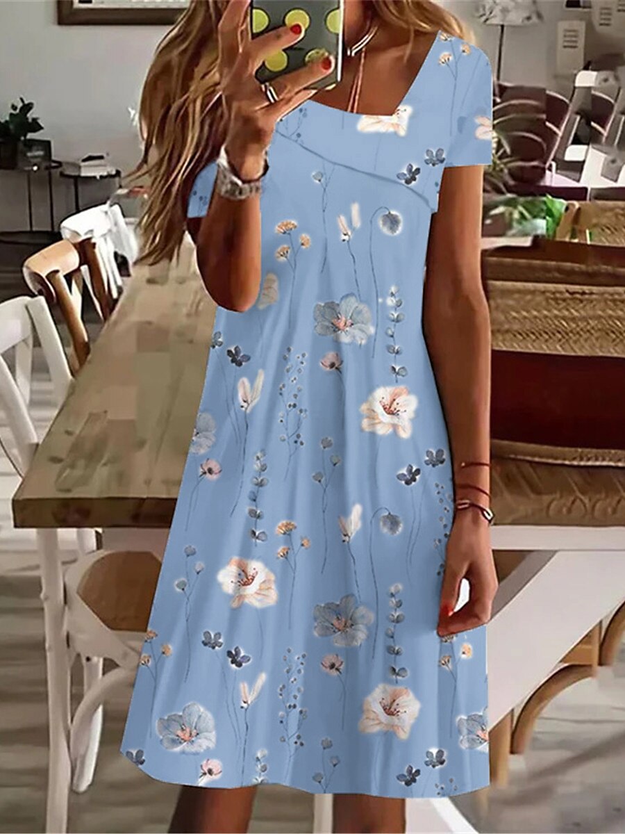 Pentru femei Rochii Midi Rochie de vară Rochie imprimata Activ Șic Stradă De Bază În aer liber Vacanță Casă Potrivire Largă Floral Manșon scurt În V Albastru piscină Trifoi Kaki Vară Primăvară Toamnă 2025 - $23.99 –P3