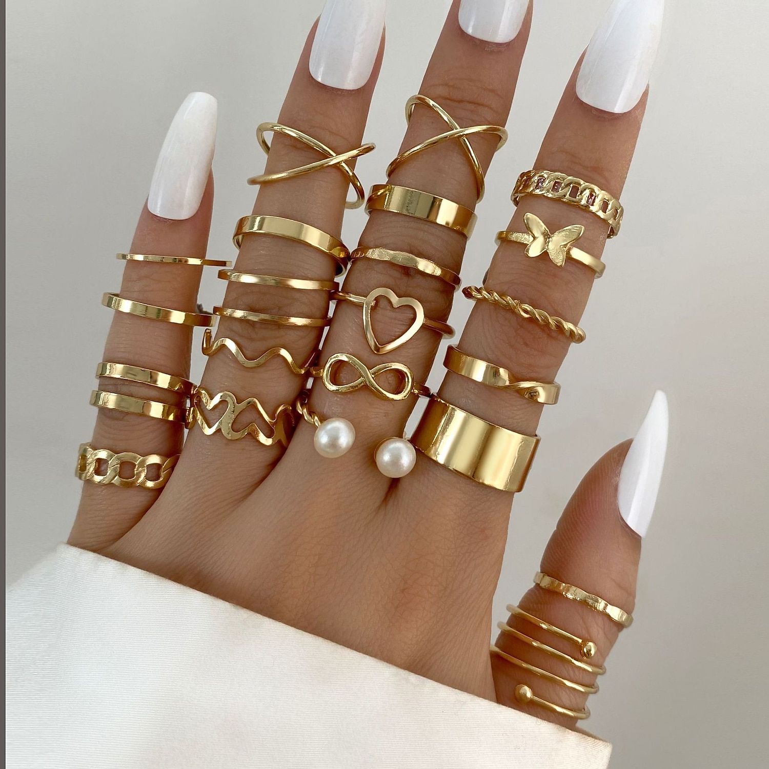 23pcs set di anelli matrimonio classico argento oro lega cuore stella farfalla personalizzato anello boho alla moda del 2025 a $5.49 –P3