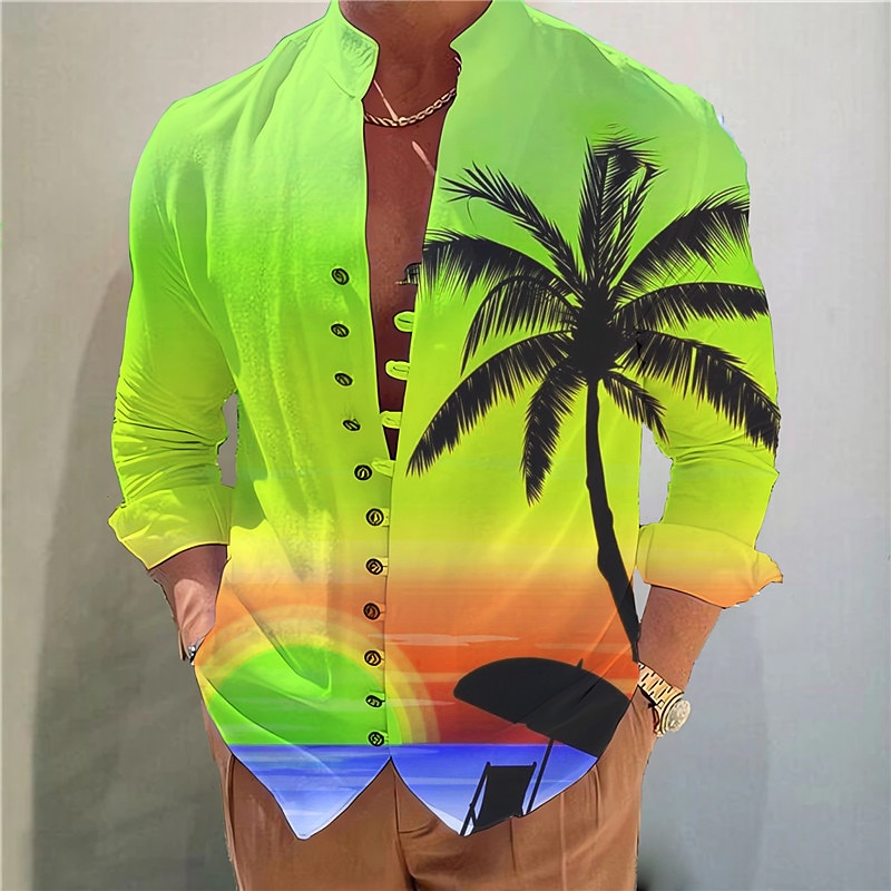 Voor heren Kokosnootboom Tropische planten Overhemd Hawaiiaans overhemd Aloha-shirt Lange mouw Overhemd Opstaand Modieus Ontwerper Casual Buiten Vakantie Straat Geel blauw Fuchsia S M L 2025 - $26.99 –P4