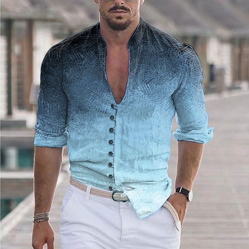 Per uomo Floreale Stampe Grafiche Camicia Manica Lunga Camicia Collo alla coreana Casuale Quotidiano Blu Bianco Giallo Azzurro Stampato Abbigliamento Moda Streetwear Designer Casual del 2026 a $26.99 –P7