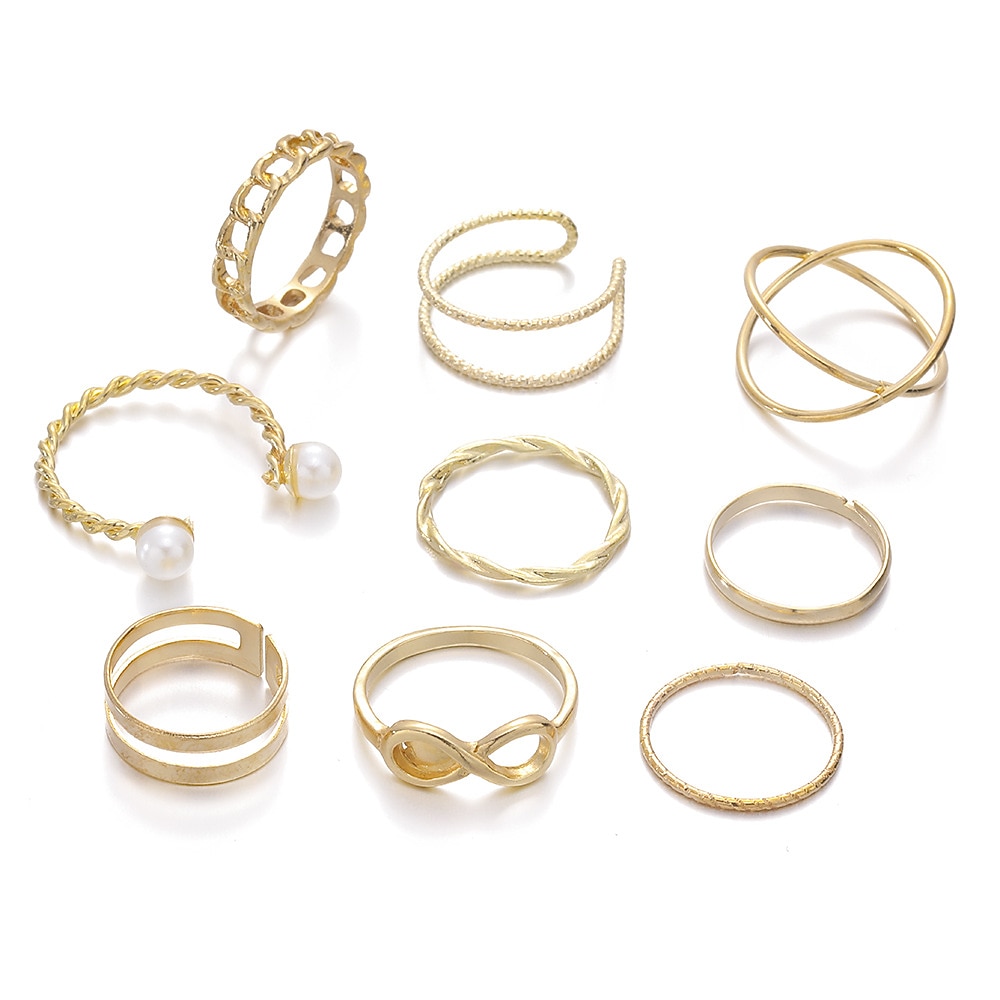 Donna Anello Matrimonio geometrico Argento Oro Cromo Mini Punk Personalizzato Moda 9 pezzi del 2025 a $6.99 –P5